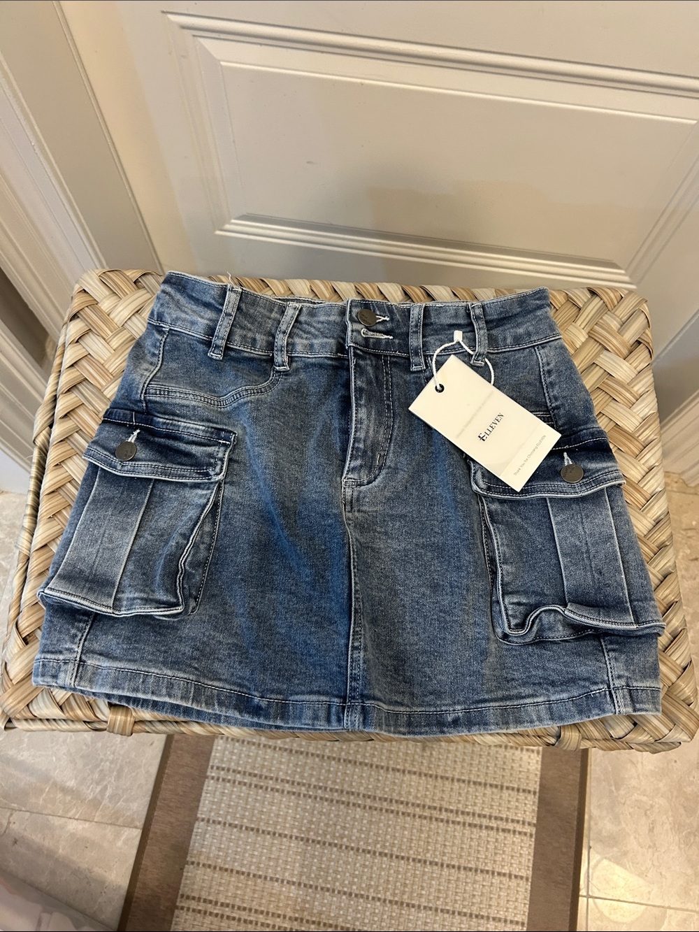 Denim Cargo Mini Skirt - Blue